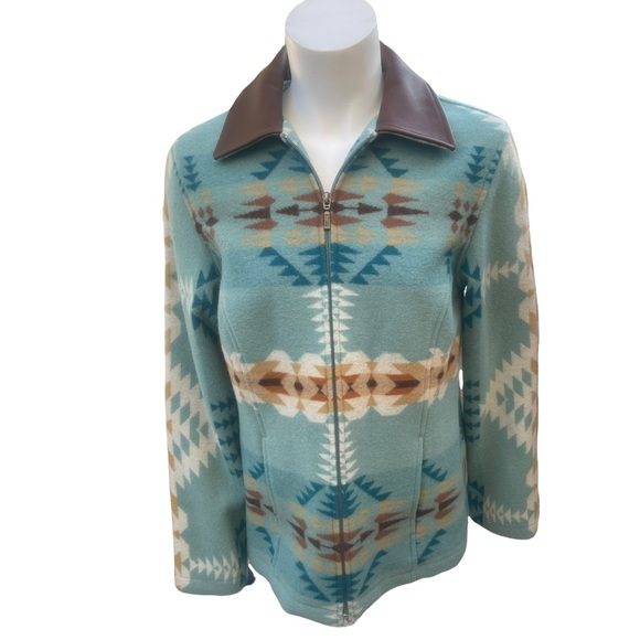 Pendleton Jackets & Blazers - Pendleton Chief Joseph Pattern Womens Leather Collar Jacket Princess Seam SZ M